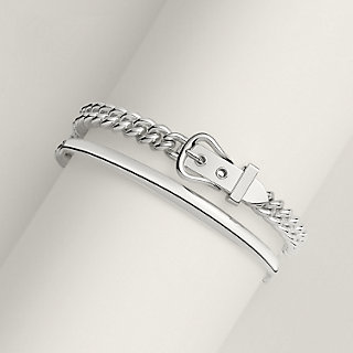 Boucle Sellier Inflexible bracelet, small model - Silver | Hermès
